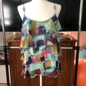 Lapis beaded ruffle Tank Top size LG EUC